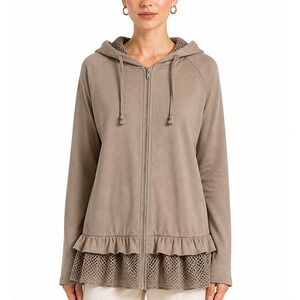 DARLING Ruffled Zip Up Hoodie Jacket Neutral Coquette Streetwear Comfy Women L‎
